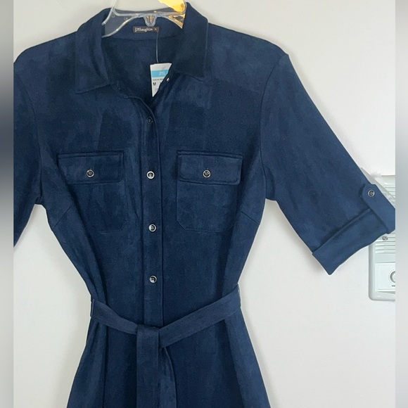 J. McLaughlin Women’s Haarlem Shirt Dress Faux Suede Solid Navy Blue Size M NWT - Picture 3 of 14